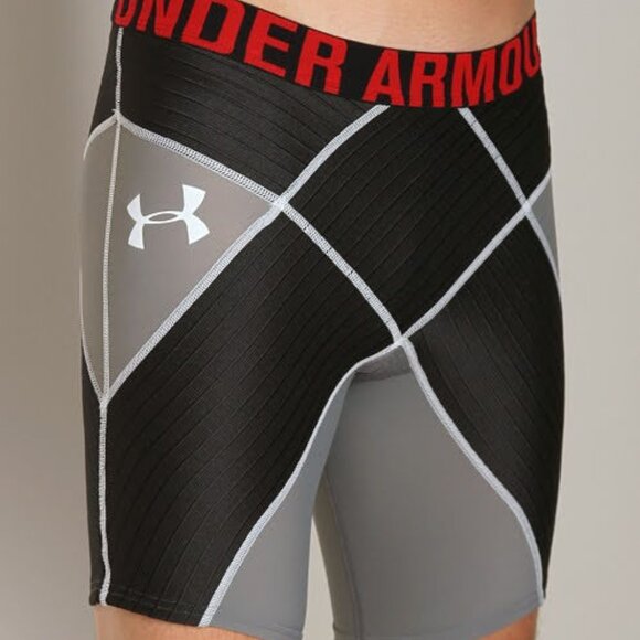 Under Armour Compression Shorts 9" Core Short Pro Graphite Black Red - Picture 3 of 7